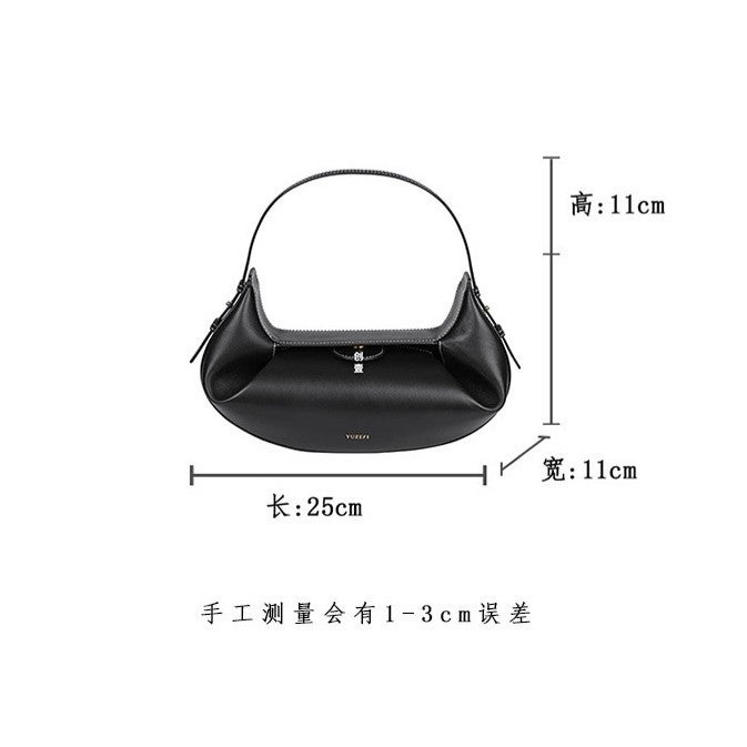 Yuzefi Fortune Cookie Genuine Leather Bag Casual Fashion Pure Color Retro Satchel Armpit Clutch Bag - Image 3